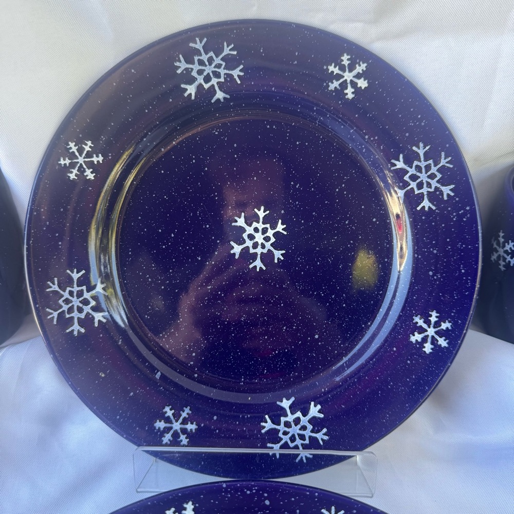 VTG Snowflake Patterned Blue Dinnerware Stoneware Set by Four Star International - Picture 2 of 6